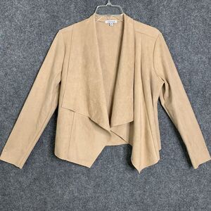White Birch Faux Suede Cardigan Top Women M Tan USA